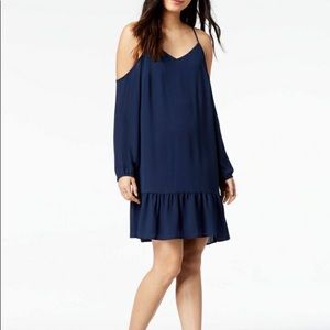 Maison Jules Cold-Shoulder Peplum A-Line Dress Navy Blue Size Medium NWT